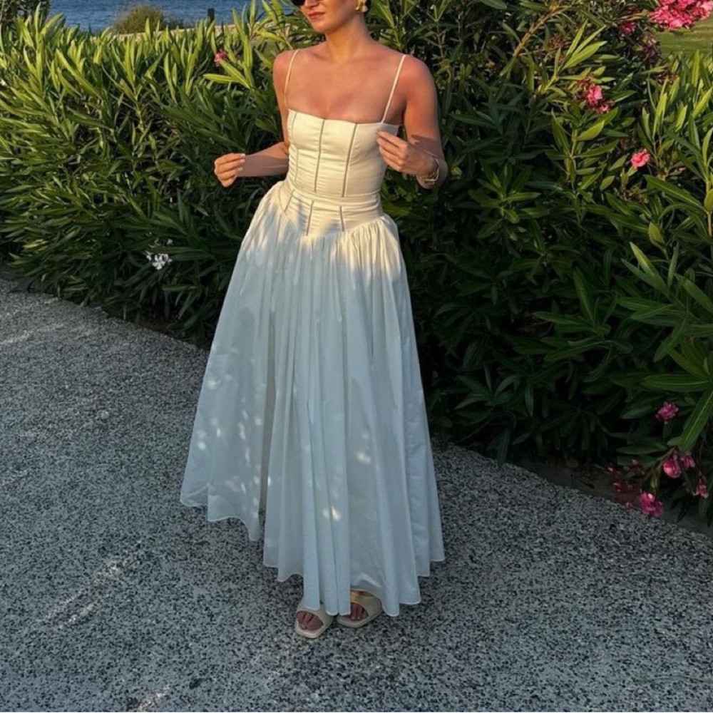 House of CB Cream Satin Corset Maxi Dress